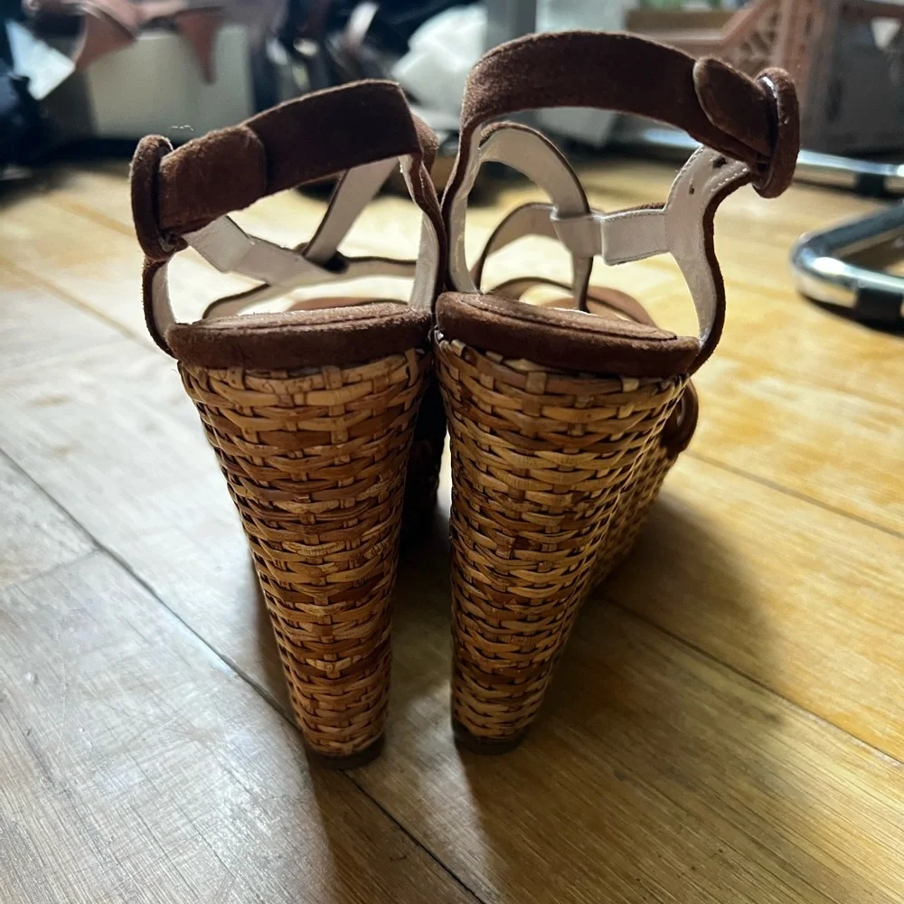 Prada Suede‎ Woven Wicker Wedge Sandals
